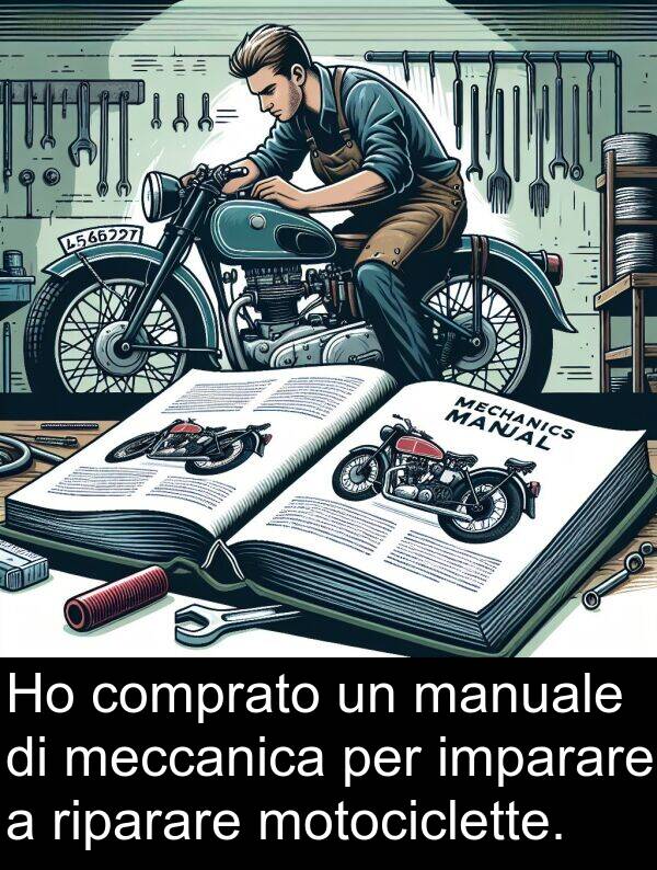 imparare: Ho comprato un manuale di meccanica per imparare a riparare motociclette.