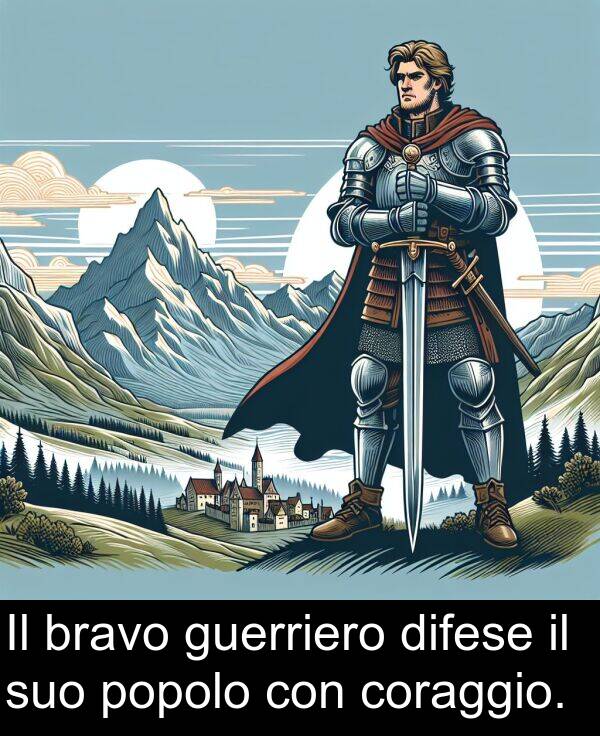 popolo: Il bravo guerriero difese il suo popolo con coraggio.