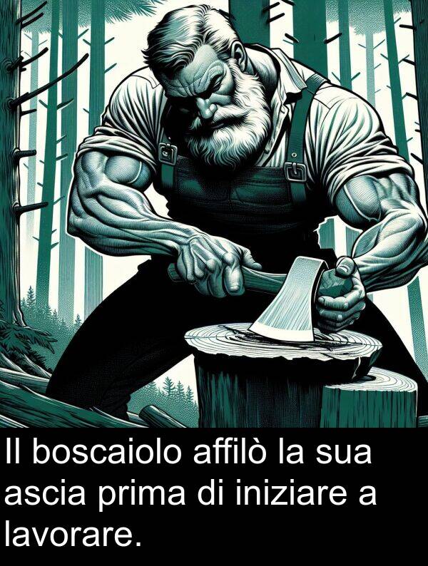 lavorare: Il boscaiolo affilò la sua ascia prima di iniziare a lavorare.