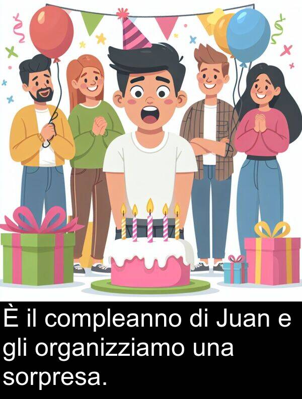 gli: È il compleanno di Juan e gli organizziamo una sorpresa.