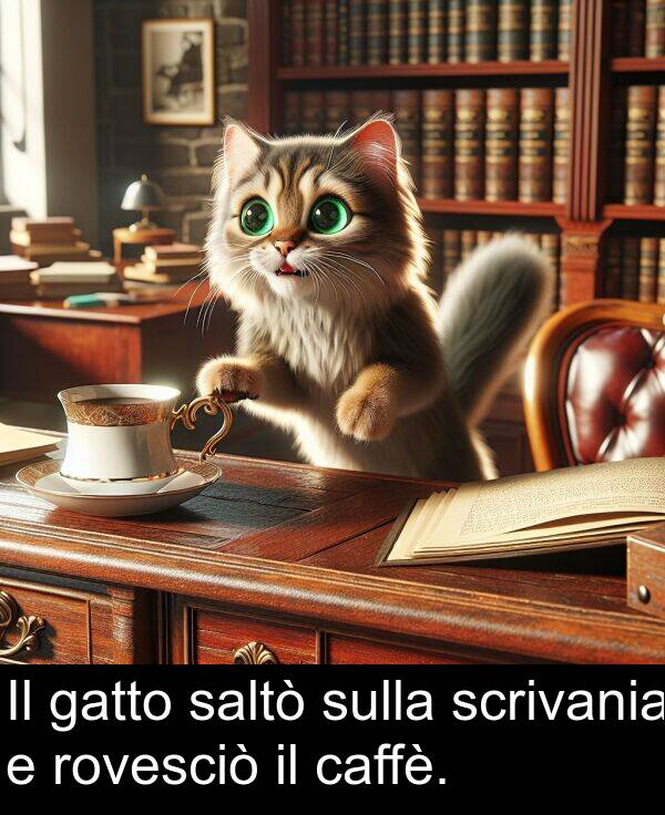 caffè: Il gatto saltò sulla scrivania e rovesciò il caffè.