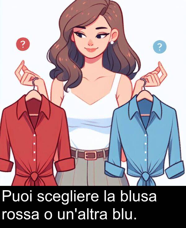 scegliere: Puoi scegliere la blusa rossa o un'altra blu.