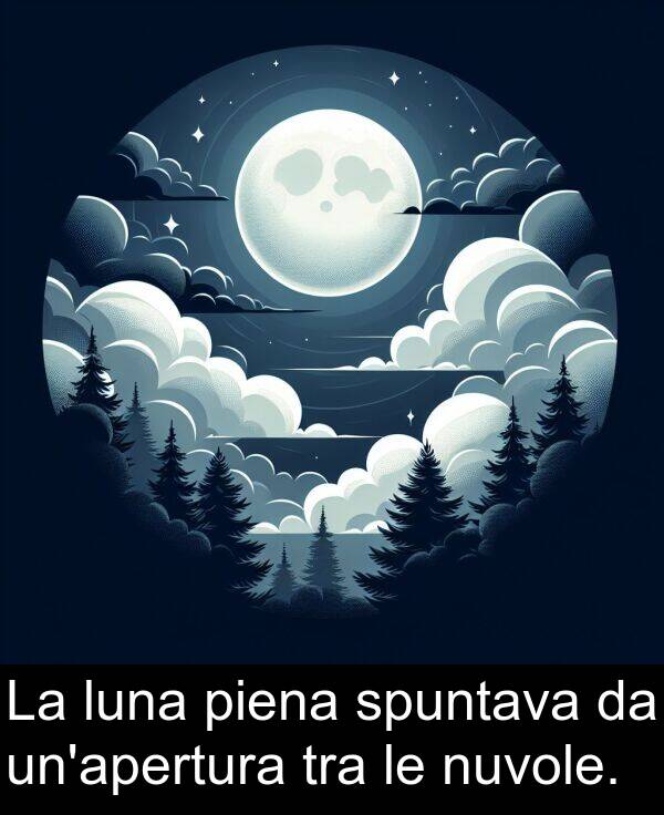 piena: La luna piena spuntava da un'apertura tra le nuvole.