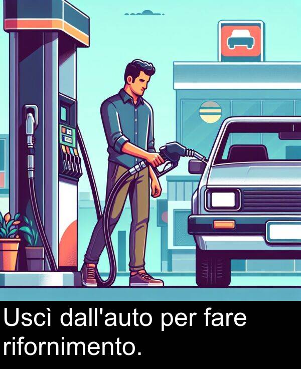 fare: Uscì dall'auto per fare rifornimento.