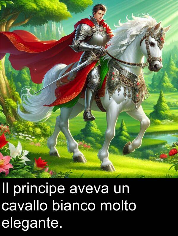 bianco: Il principe aveva un cavallo bianco molto elegante.