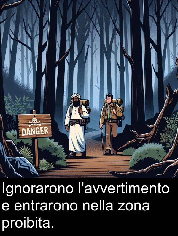 proibita: Ignorarono l'avvertimento e entrarono nella zona proibita.