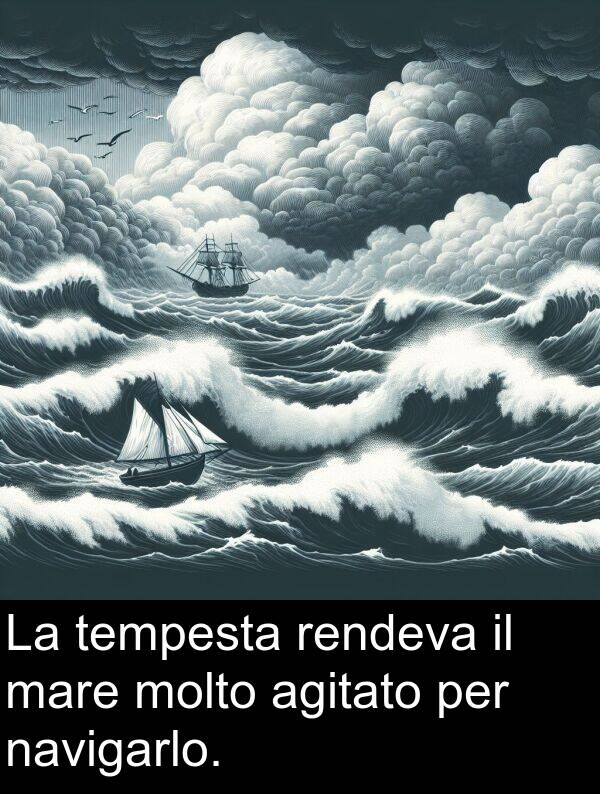 tempesta: La tempesta rendeva il mare molto agitato per navigarlo.