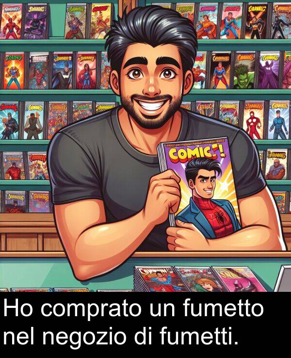 negozio: Ho comprato un fumetto nel negozio di fumetti.