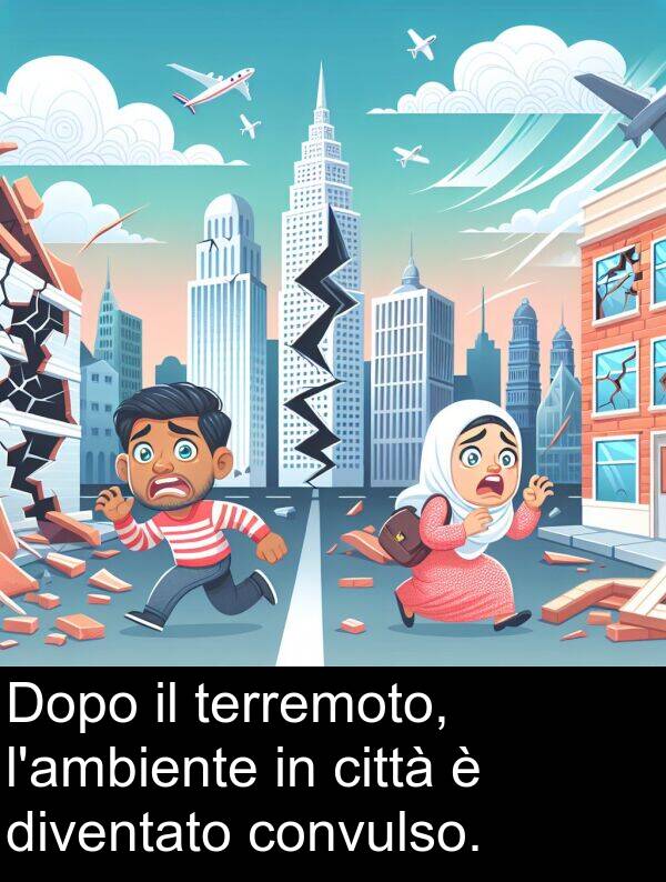 terremoto: Dopo il terremoto, l'ambiente in città è diventato convulso.