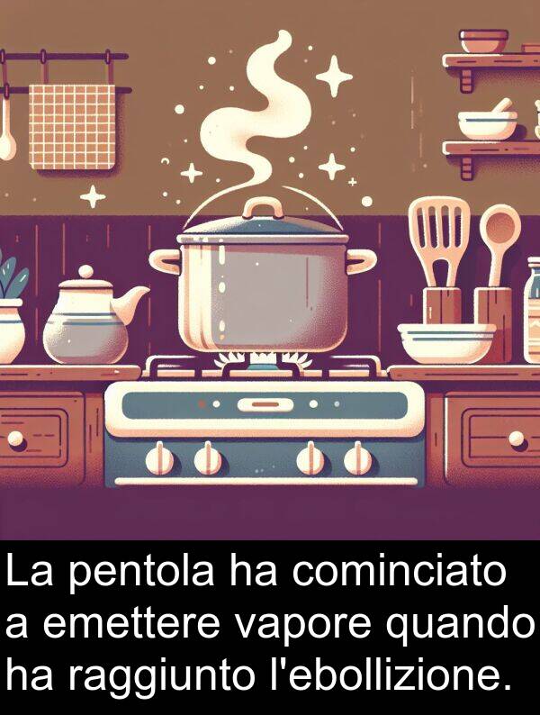 vapore: La pentola ha cominciato a emettere vapore quando ha raggiunto l'ebollizione.