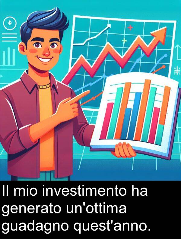 generato: Il mio investimento ha generato un'ottima guadagno quest'anno.