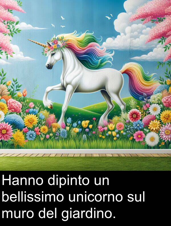 bellissimo: Hanno dipinto un bellissimo unicorno sul muro del giardino.