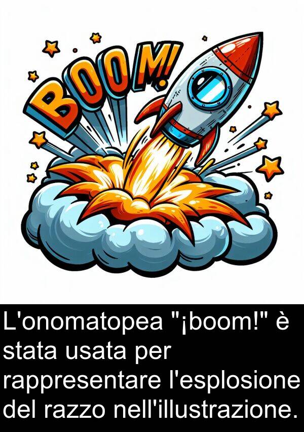 razzo: L'onomatopea "¡boom!" è stata usata per rappresentare l'esplosione del razzo nell'illustrazione.