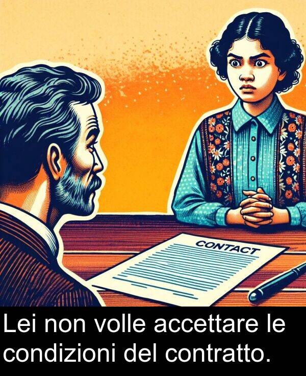 accettare: Lei non volle accettare le condizioni del contratto.