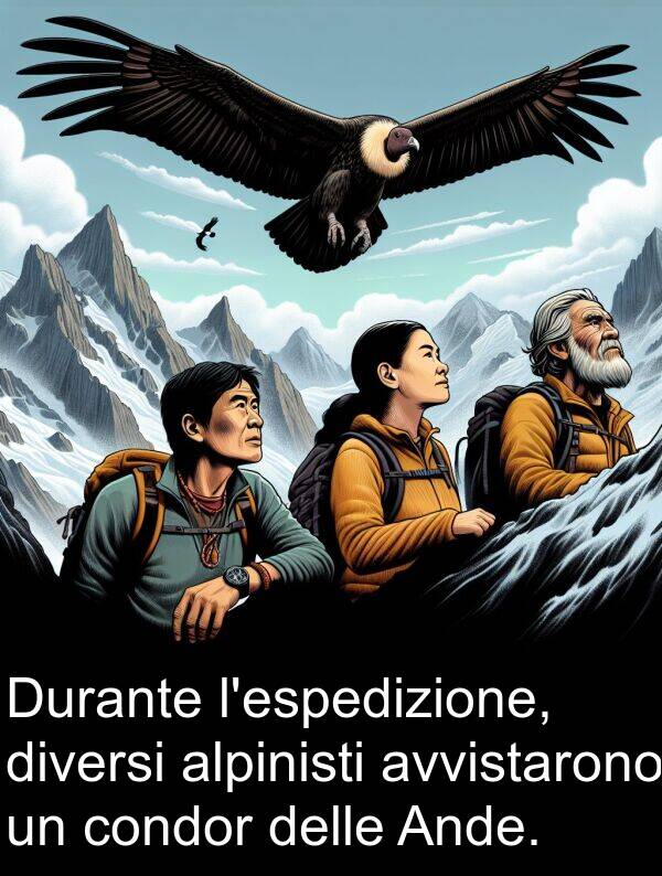 alpinisti: Durante l'espedizione, diversi alpinisti avvistarono un condor delle Ande.