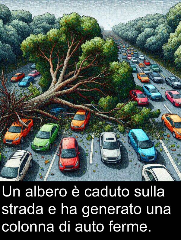 ferme: Un albero è caduto sulla strada e ha generato una colonna di auto ferme.