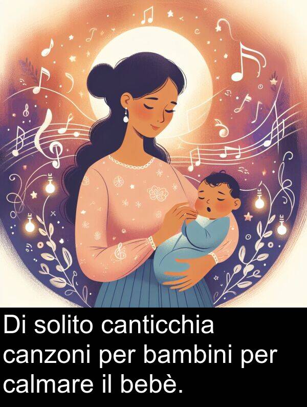 canzoni: Di solito canticchia canzoni per bambini per calmare il bebè.