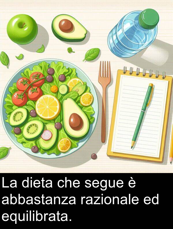 abbastanza: La dieta che segue è abbastanza razionale ed equilibrata.