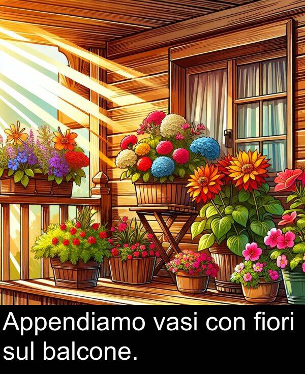 vasi: Appendiamo vasi con fiori sul balcone.