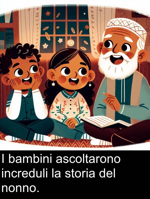 nonno: I bambini ascoltarono increduli la storia del nonno.