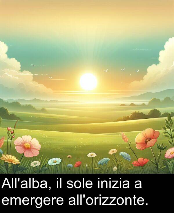 sole: All'alba, il sole inizia a emergere all'orizzonte.