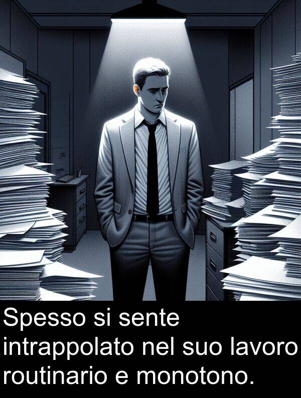 lavoro: Spesso si sente intrappolato nel suo lavoro routinario e monotono.