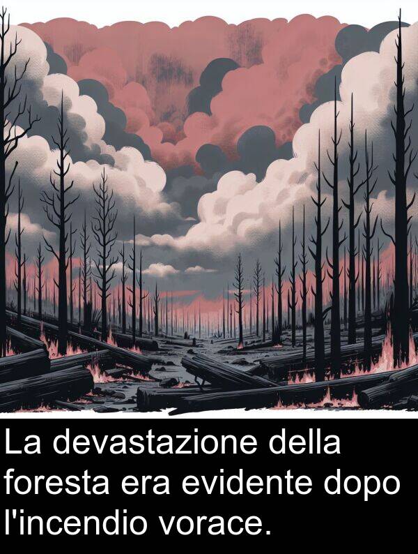 devastazione: La devastazione della foresta era evidente dopo l'incendio vorace.