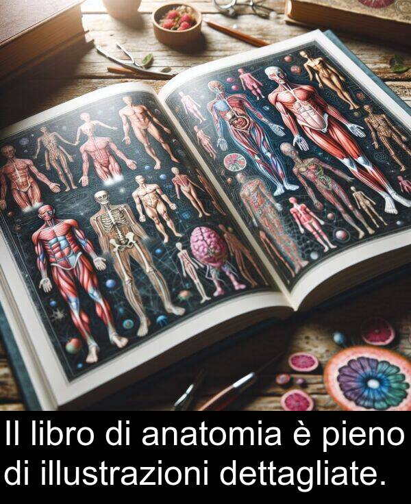 illustrazioni: Il libro di anatomia è pieno di illustrazioni dettagliate.