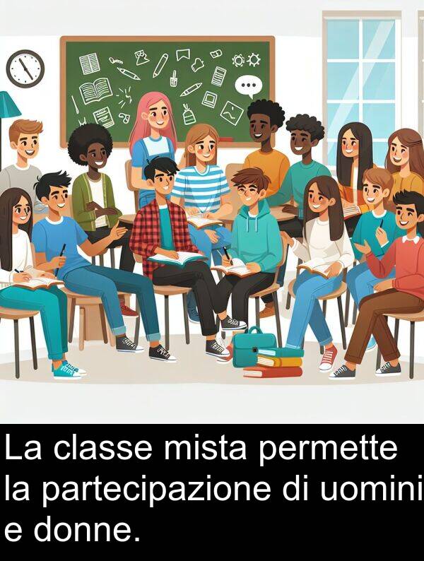 partecipazione: La classe mista permette la partecipazione di uomini e donne.