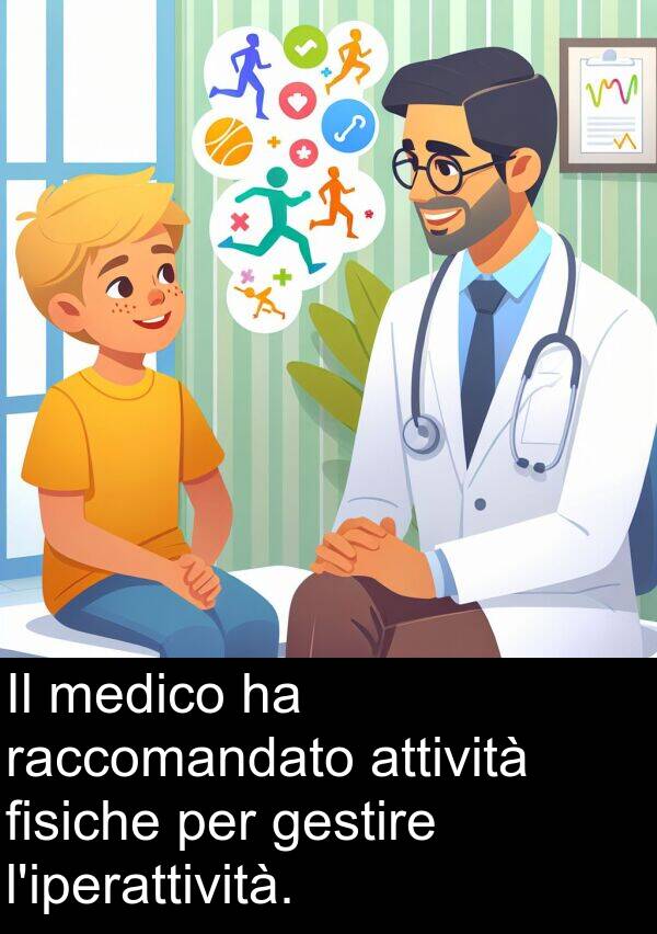 raccomandato: Il medico ha raccomandato attività fisiche per gestire l'iperattività.