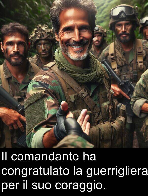 guerrigliera: Il comandante ha congratulato la guerrigliera per il suo coraggio.