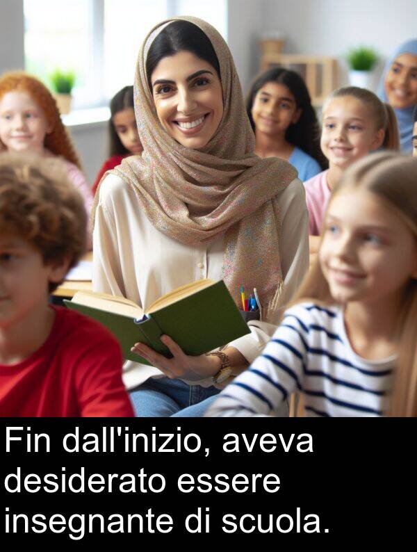 desiderato: Fin dall'inizio, aveva desiderato essere insegnante di scuola.