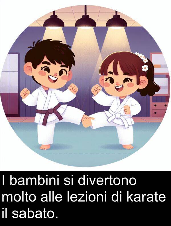 lezioni: I bambini si divertono molto alle lezioni di karate il sabato.