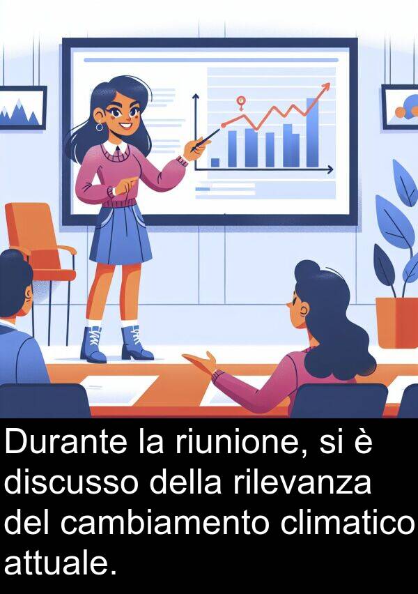 climatico: Durante la riunione, si è discusso della rilevanza del cambiamento climatico attuale.