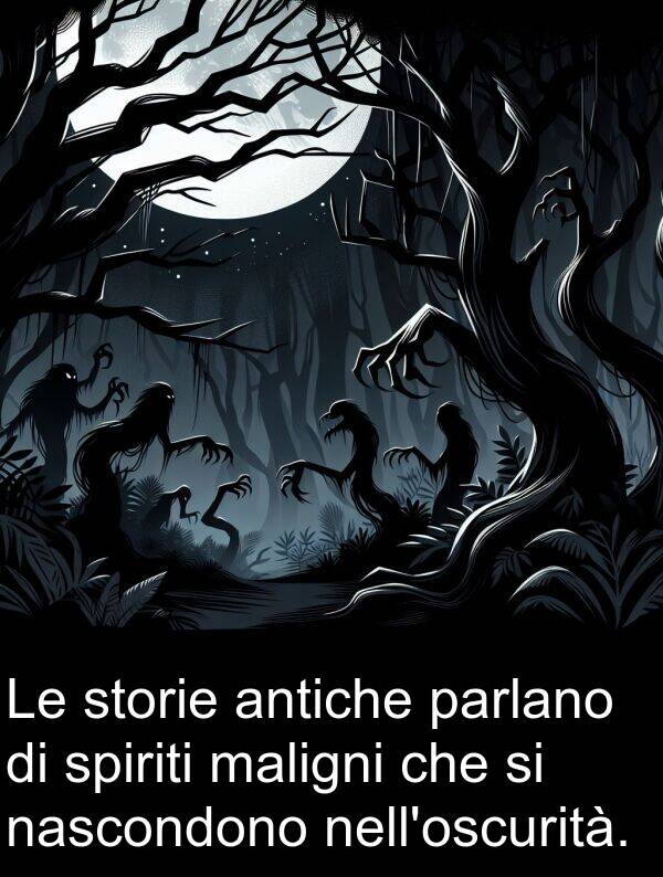 nascondono: Le storie antiche parlano di spiriti maligni che si nascondono nell'oscurità.
