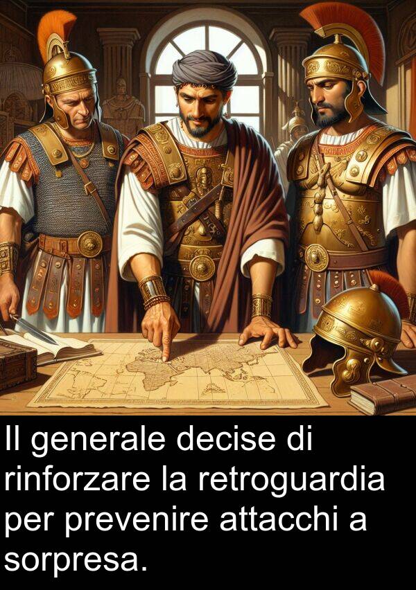 generale: Il generale decise di rinforzare la retroguardia per prevenire attacchi a sorpresa.