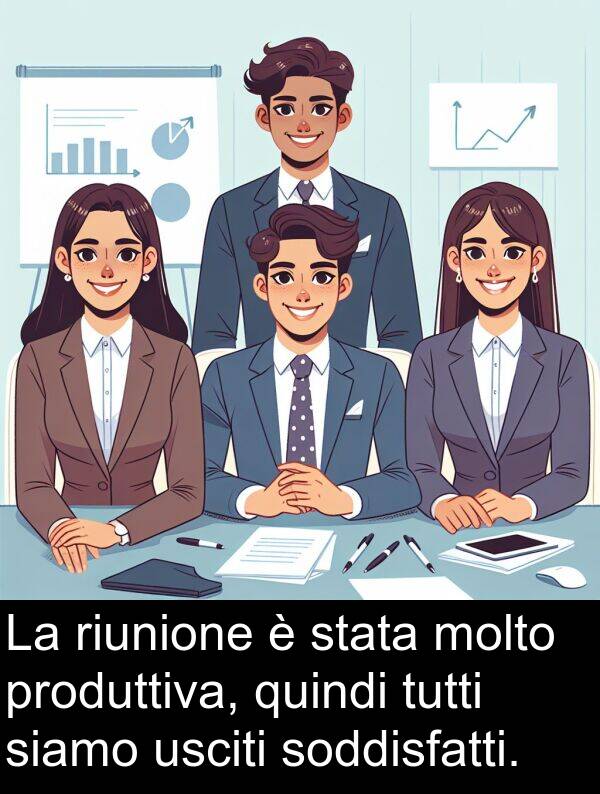 quindi: La riunione è stata molto produttiva, quindi tutti siamo usciti soddisfatti.