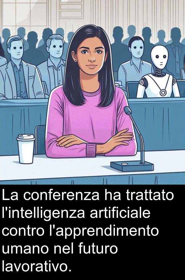 umano: La conferenza ha trattato l'intelligenza artificiale contro l'apprendimento umano nel futuro lavorativo.