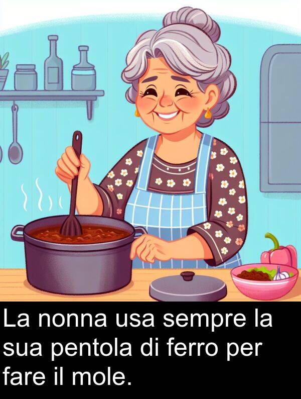 ferro: La nonna usa sempre la sua pentola di ferro per fare il mole.