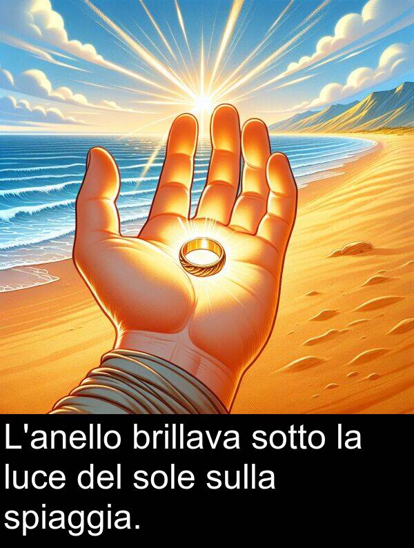 sole: L'anello brillava sotto la luce del sole sulla spiaggia.