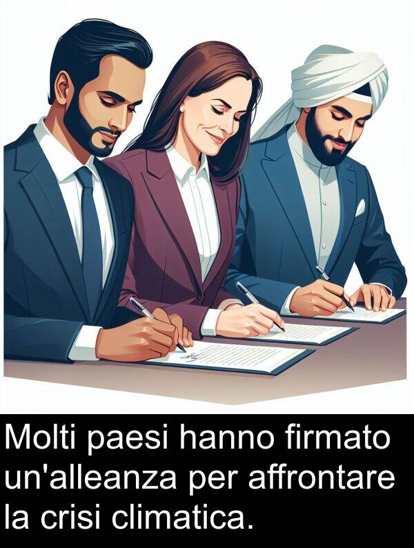 paesi: Molti paesi hanno firmato un'alleanza per affrontare la crisi climatica.