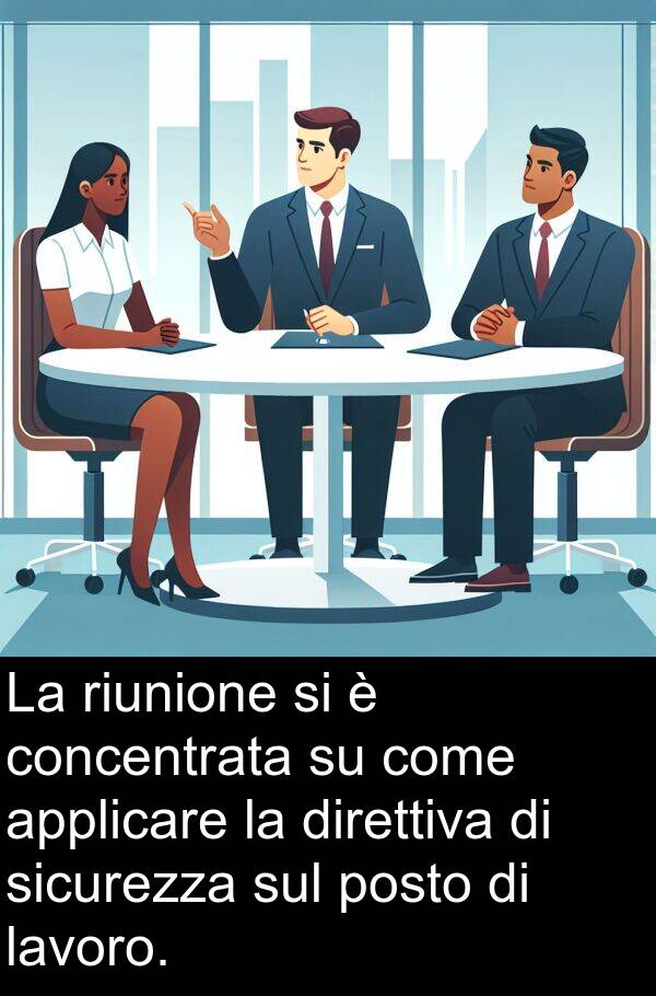 lavoro: La riunione si è concentrata su come applicare la direttiva di sicurezza sul posto di lavoro.