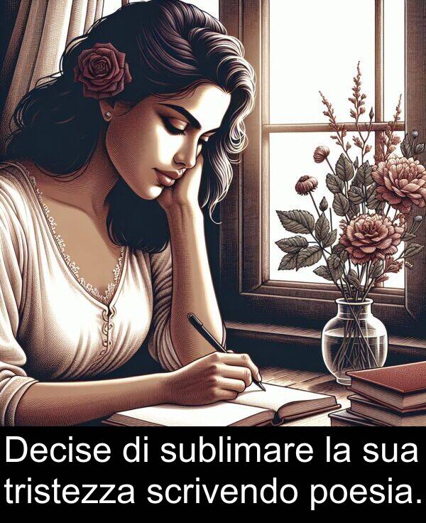 poesia: Decise di sublimare la sua tristezza scrivendo poesia.