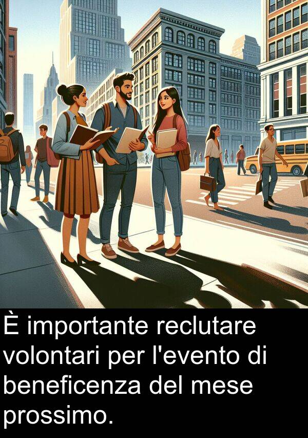 importante: È importante reclutare volontari per l'evento di beneficenza del mese prossimo.