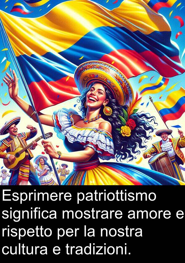 patriottismo: Esprimere patriottismo significa mostrare amore e rispetto per la nostra cultura e tradizioni.