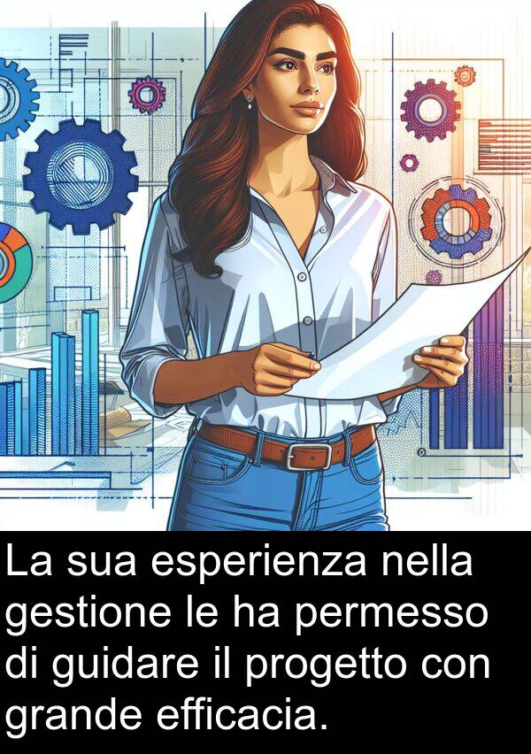 gestione: La sua esperienza nella gestione le ha permesso di guidare il progetto con grande efficacia.