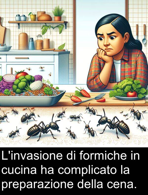 preparazione: L'invasione di formiche in cucina ha complicato la preparazione della cena.