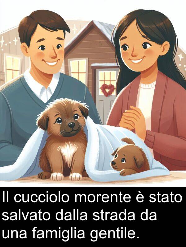 famiglia: Il cucciolo morente è stato salvato dalla strada da una famiglia gentile.