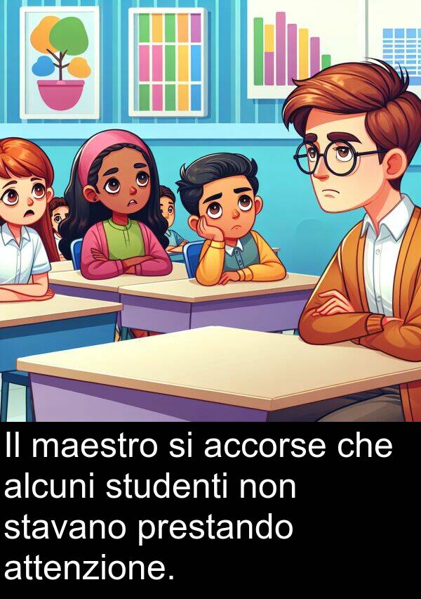 accorse: Il maestro si accorse che alcuni studenti non stavano prestando attenzione.