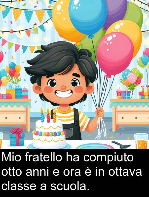 anni: Mio fratello ha compiuto otto anni e ora è in ottava classe a scuola.